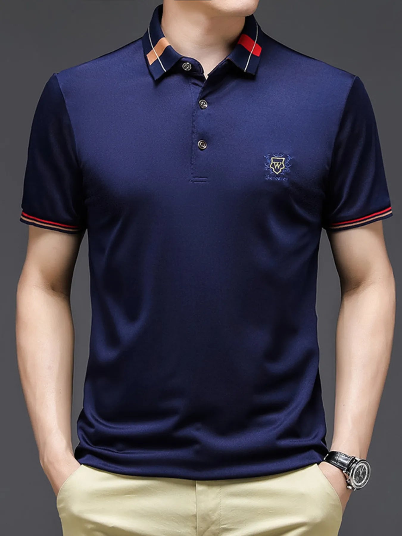 Men's Plus Size Short Sleeve Contrast Collar Polo Shirt - Men's Polo shirt by Trendsi | Available at Handbags Specialist Headquarter