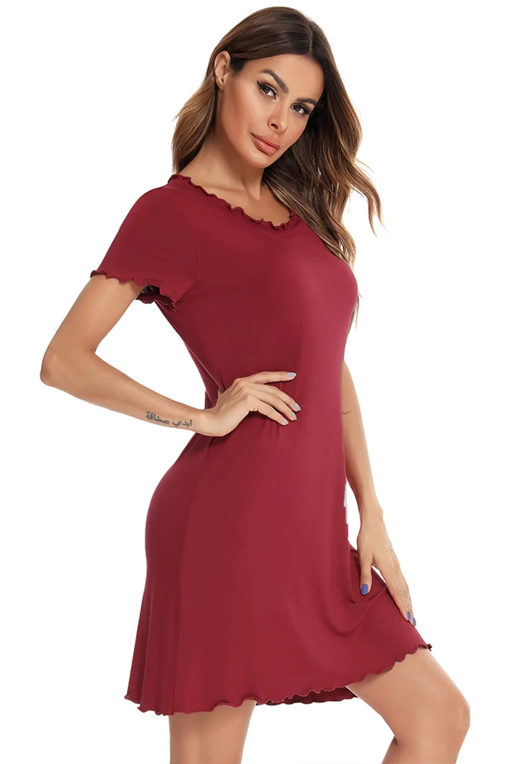Round Neck Short Sleeve Lounge Dress - Sleepwear by Trendsi | Available at Handbags Specialist Headquarter