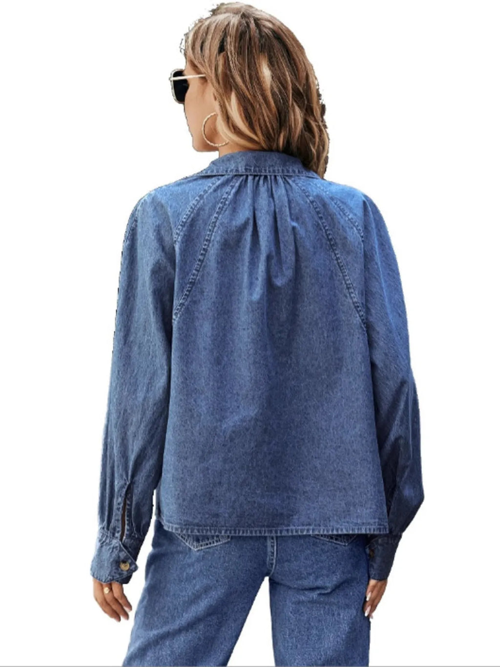 Button Up Long Sleeve Denim Shirt - Women / Jeans & Denim by Trendsi | Available at Handbags Specialist Headquarter
