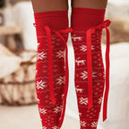 Christmas Element Bowknot Ribbed Trim Over Knee Stockings - Sleepwear by Trendsi | Available at Handbags Specialist Headquarter