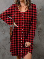 Double Take Full Size Plaid Round Neck Long Sleeve Magic Dress - Dresses by Trendsi | Available at Handbags Specialist Headquarter