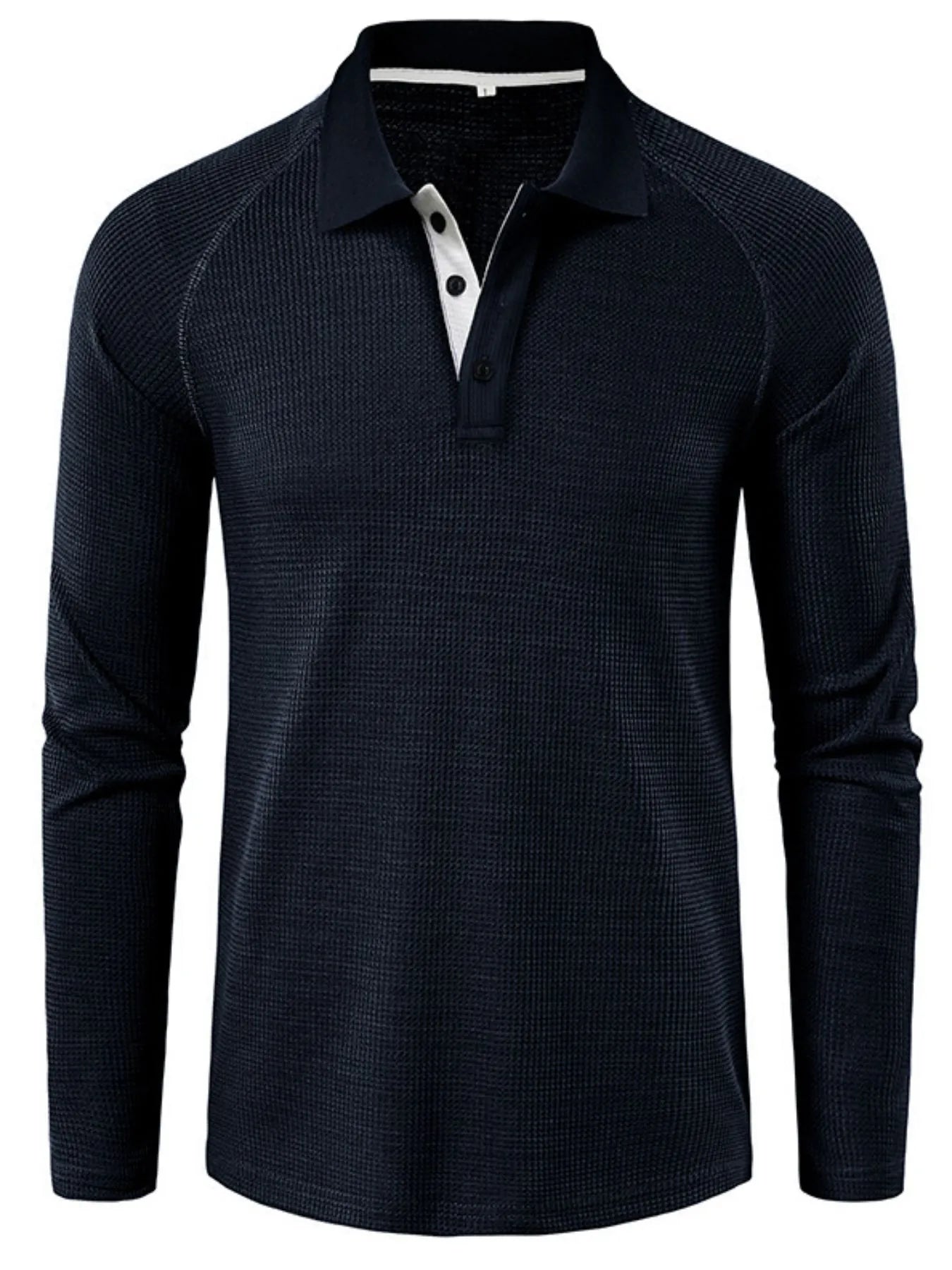Men's Long Sleeve Textured Polo - Men's Polo shirt by Trendsi | Available at Handbags Specialist Headquarter