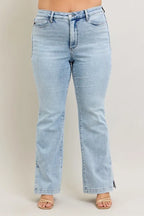 Judy Blue Full Size Tummy Control Vintage Wash Side Slit Slim Boot Jeans Plus Size - Women / Jeans & Denim by Trendsi | Available at Handbags Specialist Headquarter