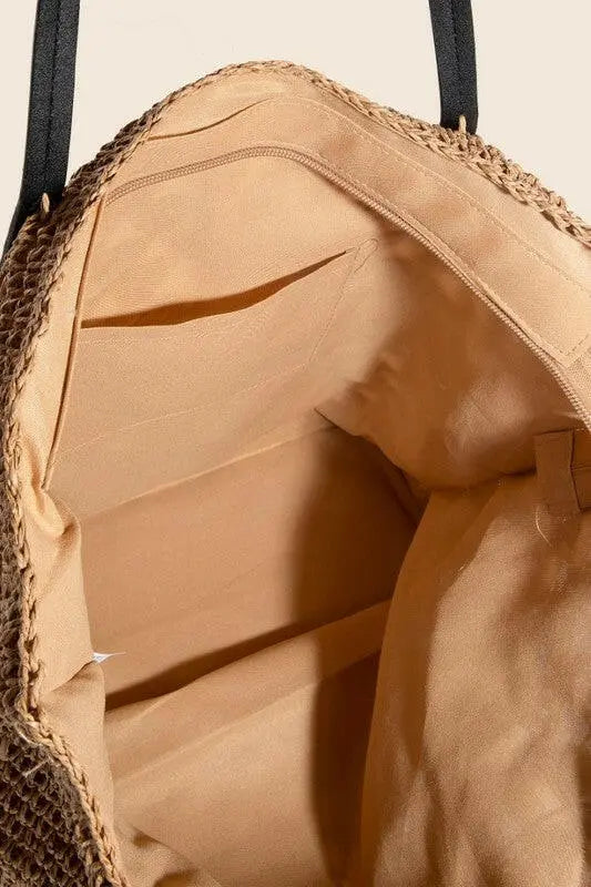 Fame Faux Leather Handle Knitted Tote Bag - Tote Bag by Trendsi | Available at Handbags Specialist Headquarter