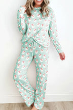 Santa Print Long Sleeve Top and Pants Lounge Set - Sleepwear by Trendsi | Available at Handbags Specialist Headquarter
