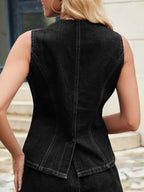 Button-Front Denim Vest Top - Women / Jeans & Denim by Trendsi | Available at Handbags Specialist Headquarter