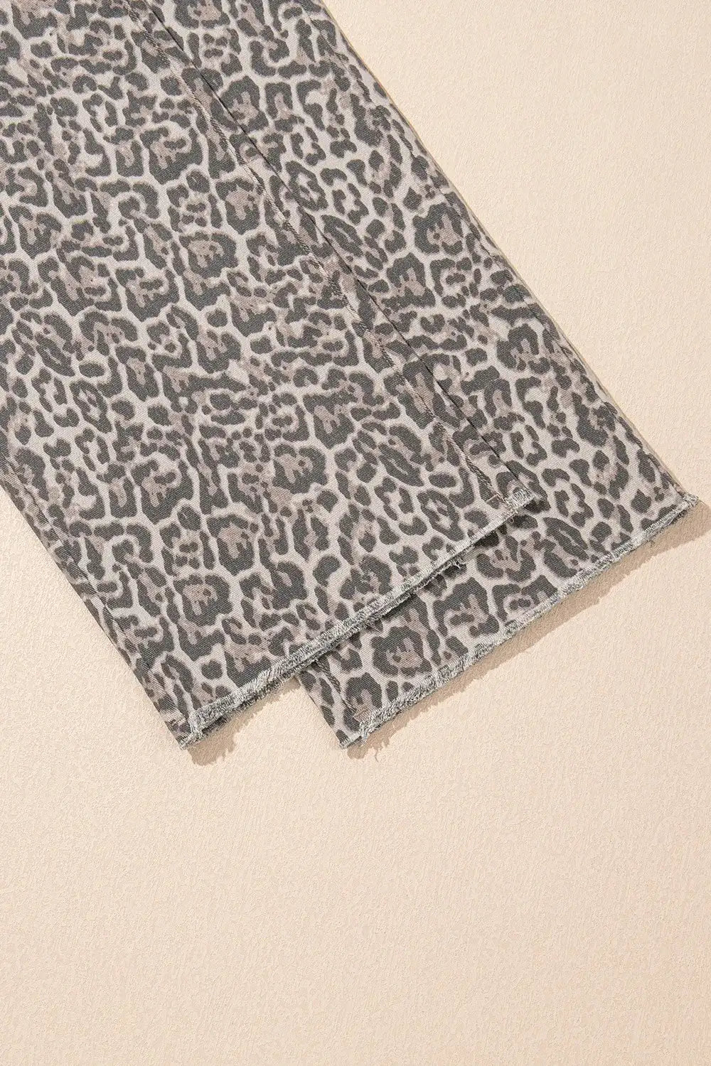 Leopard Frayed Edge Wide Leg High Waist Jeans - Women / Jeans & Denim by Trendsi | Available at Handbags Specialist Headquarter