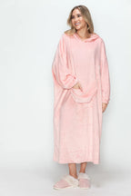 Double Take Full Size Pocketed Hooded Midi Lounge Dress - Sleepwear by Trendsi | Available at Handbags Specialist Headquarter
