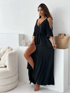 Tied Shoulder Slit Maxi Dress - Maxi Dress by Trendsi | Available at Handbags Specialist Headquarter