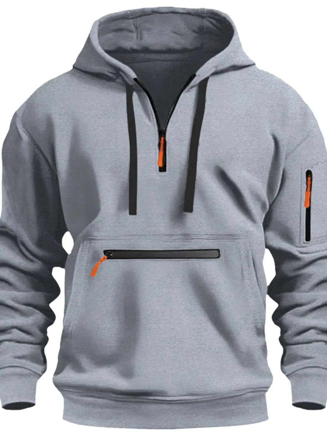 Men's Full Drawstring Half Zip Hoodie Plus Size - Men's Sweatshirts by Trendsi | Available at Handbags Specialist Headquarter