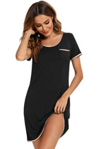 Contrast Trim Pocketed Round Neck Lounge Dress - Sleepwear by Trendsi | Available at Handbags Specialist Headquarter