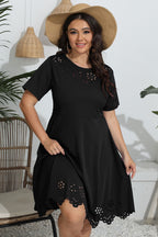 Plus Size Round Neck Openwork Dress - Dresses by Trendsi | Available at Handbags Specialist Headquarter