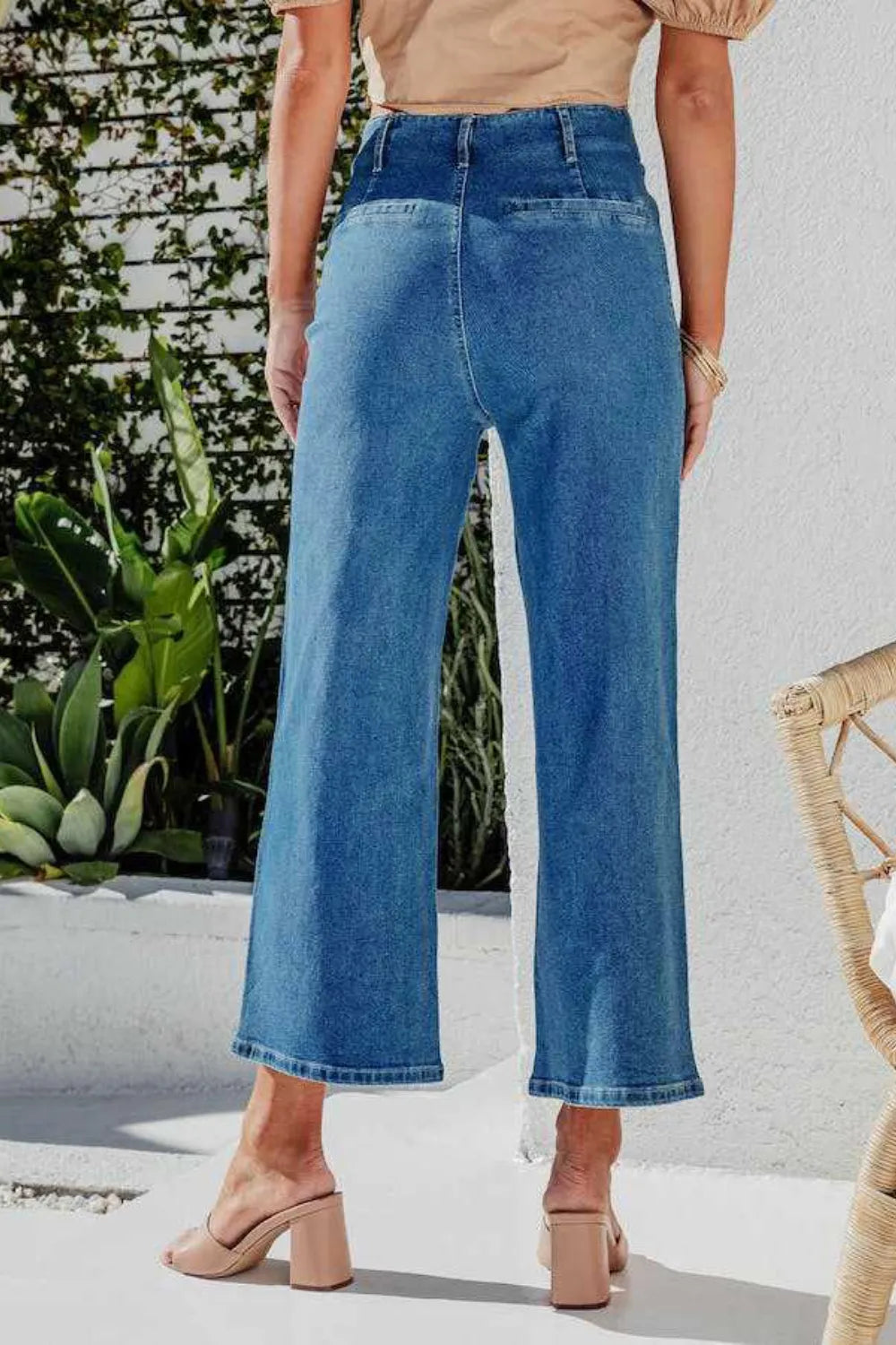 Button Fly Cropped Wide Leg Jeans - Women / Jeans & Denim by Trendsi | Available at Handbags Specialist Headquarter
