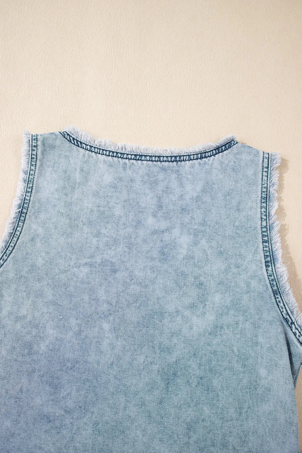 Mineral Wash Denim Frayed U Neck Sleeveless Top - Women / Jeans & Denim by Trendsi | Available at Handbags Specialist Headquarter