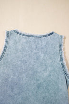 Mineral Wash Denim Frayed U Neck Sleeveless Top - Women / Jeans & Denim by Trendsi | Available at Handbags Specialist Headquarter