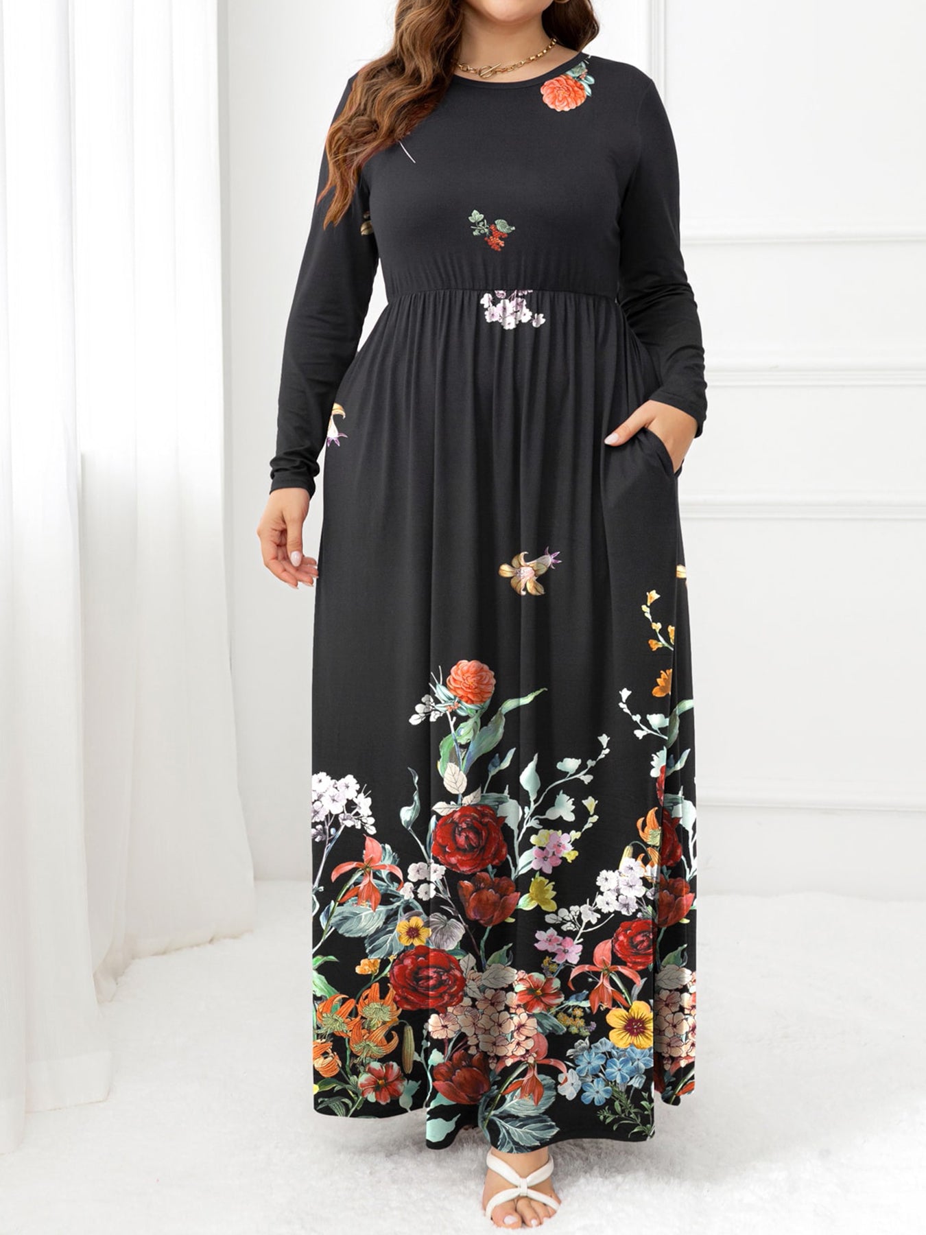 Plus Size Round Neck Maxi Dress with Pockets - Dresses by Trendsi | Available at Handbags Specialist Headquarter