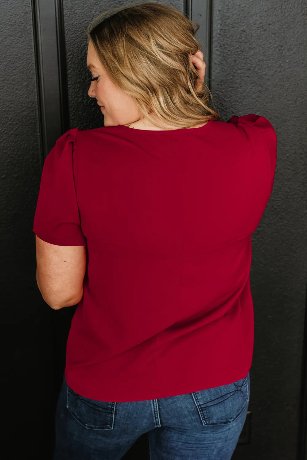 Plus Size Round Neck Short Sleeve Blouse - Plus Size Shirts by Trendsi | Available at Handbags Specialist Headquarter