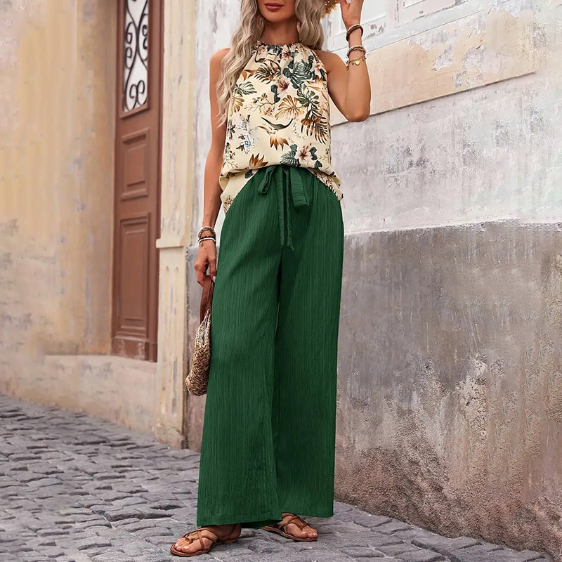 Breezy Chic: Halter Crop & Wide Leg Pants Set