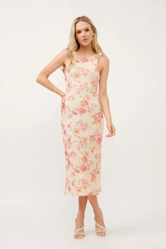And The Why Floral Fishnet Bodycon Midi Dress - Maxi Dress by Trendsi | Available at Handbags Specialist Headquarter