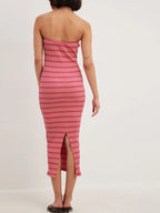 Slit Back Striped Strapless Bodycon Midi Dress - Maxi Dress by Trendsi | Available at Handbags Specialist Headquarter