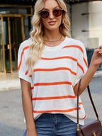 Striped Oversized Casual Sweater with Relaxed Fit - Tops by Trendsi | Available at Handbags Specialist Headquarter