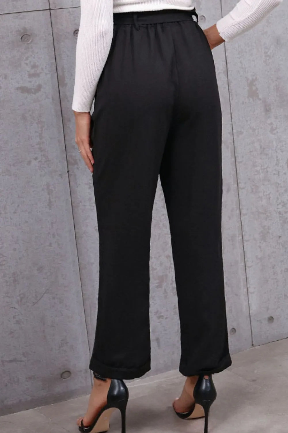 Belted Paperbag Waist Pants - Women Pants by Trendsi | Available at Handbags Specialist Headquarter