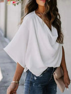 Full Size Ruched Three-Quarter Sleeve Blouse Plus Size - Women Plus Size by Trendsi | Available at Handbags Specialist Headquarter