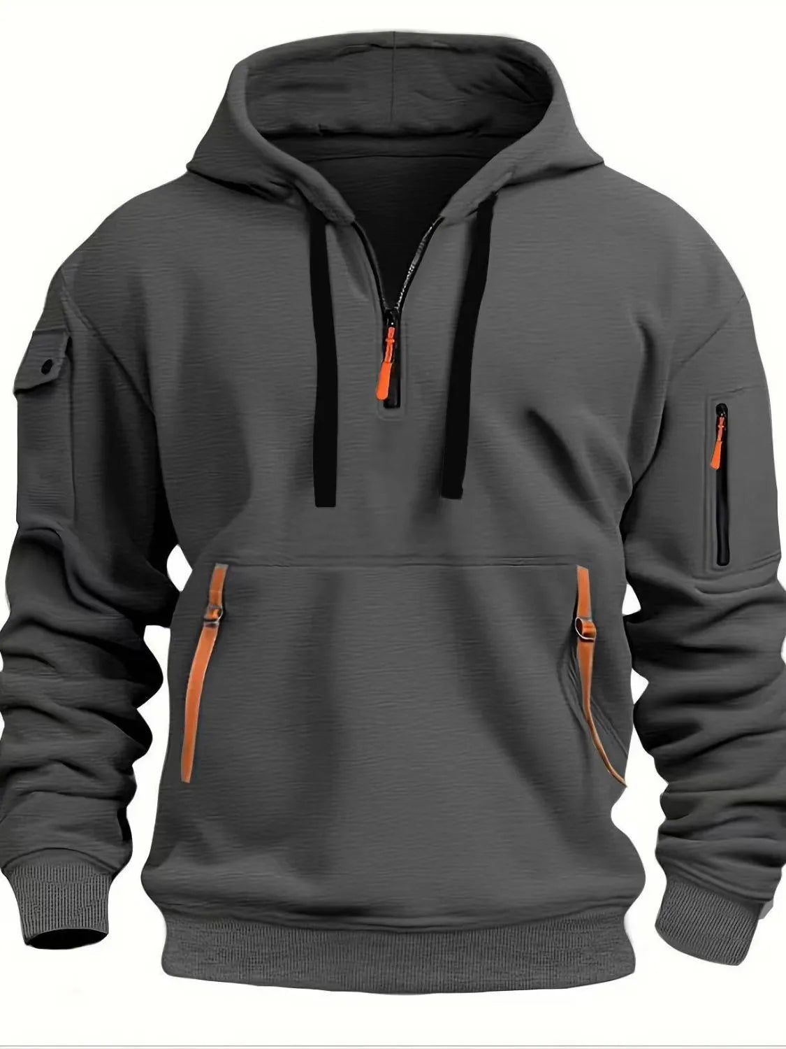 Men's Full Size Half Zip Drawstring Hoodie Plus Size - Men's Sweatshirts by Trendsi | Available at Handbags Specialist Headquarter