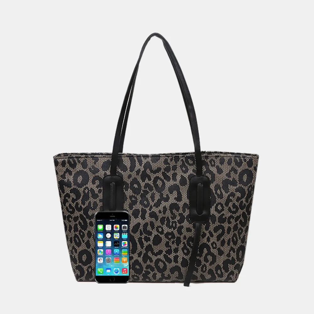 PU Leather Leopard Tote Bag - Tote Bag by Trendsi | Available at Handbags Specialist Headquarter