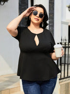 Plus Size Cutout Short Sleeve Blouse - Plus Size Shirts by Trendsi | Available at Handbags Specialist Headquarter