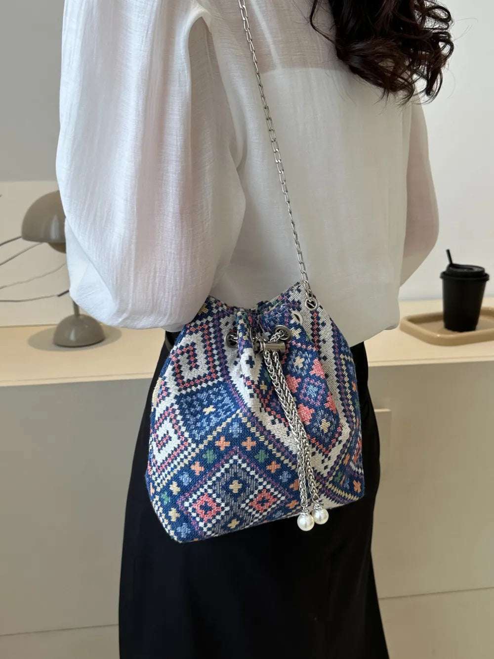 Printed Chain Bucket Bag - Crossbody Bag by Trendsi | Available at Handbags Specialist Headquarter
