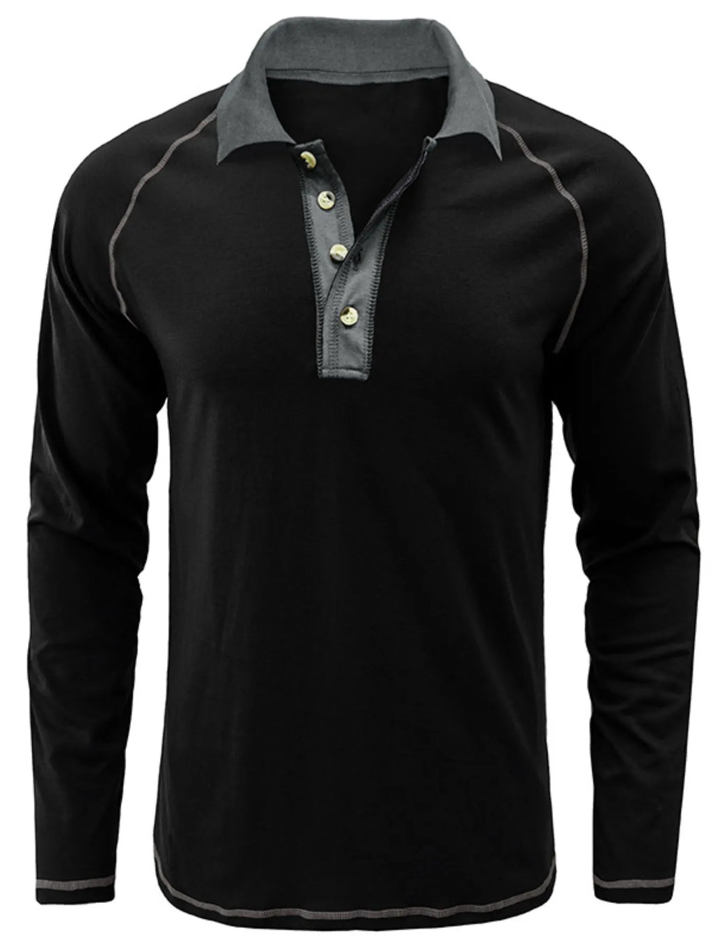 Men's Contrast Collar Long Sleeve Polo Shirt - Men's Polo shirt by Trendsi | Available at Handbags Specialist Headquarter