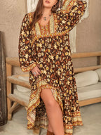 Plus Size Printed V-Neck Balloon Sleeve Dress - Dresses by Trendsi | Available at Handbags Specialist Headquarter