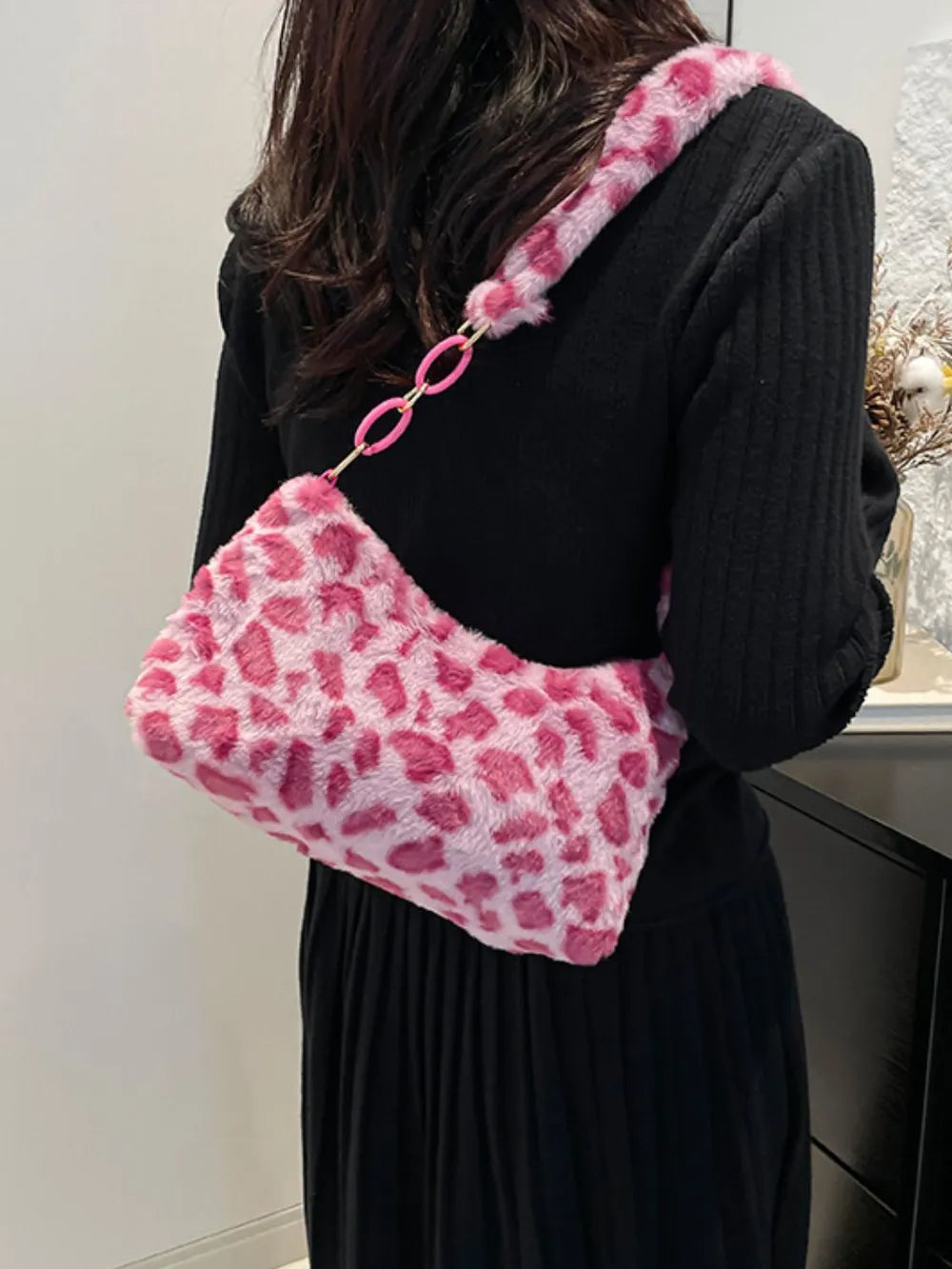 Leopard Fluff Shoulder Bag - Handbags by Trendsi | Available at Handbags Specialist Headquarter