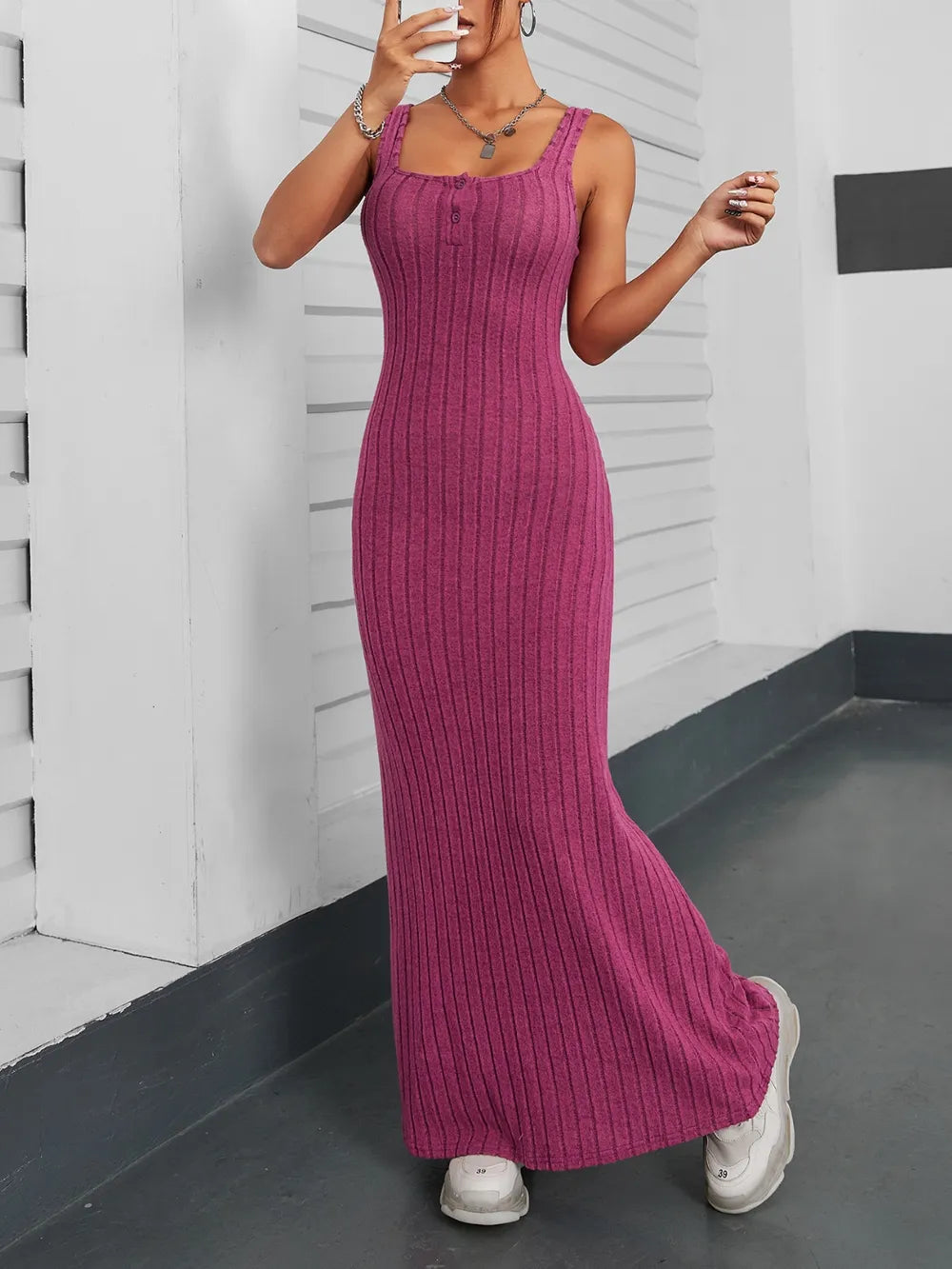 Ribbed Maxi Tank Dress - Maxi Dress by Trendsi | Available at Handbags Specialist Headquarter