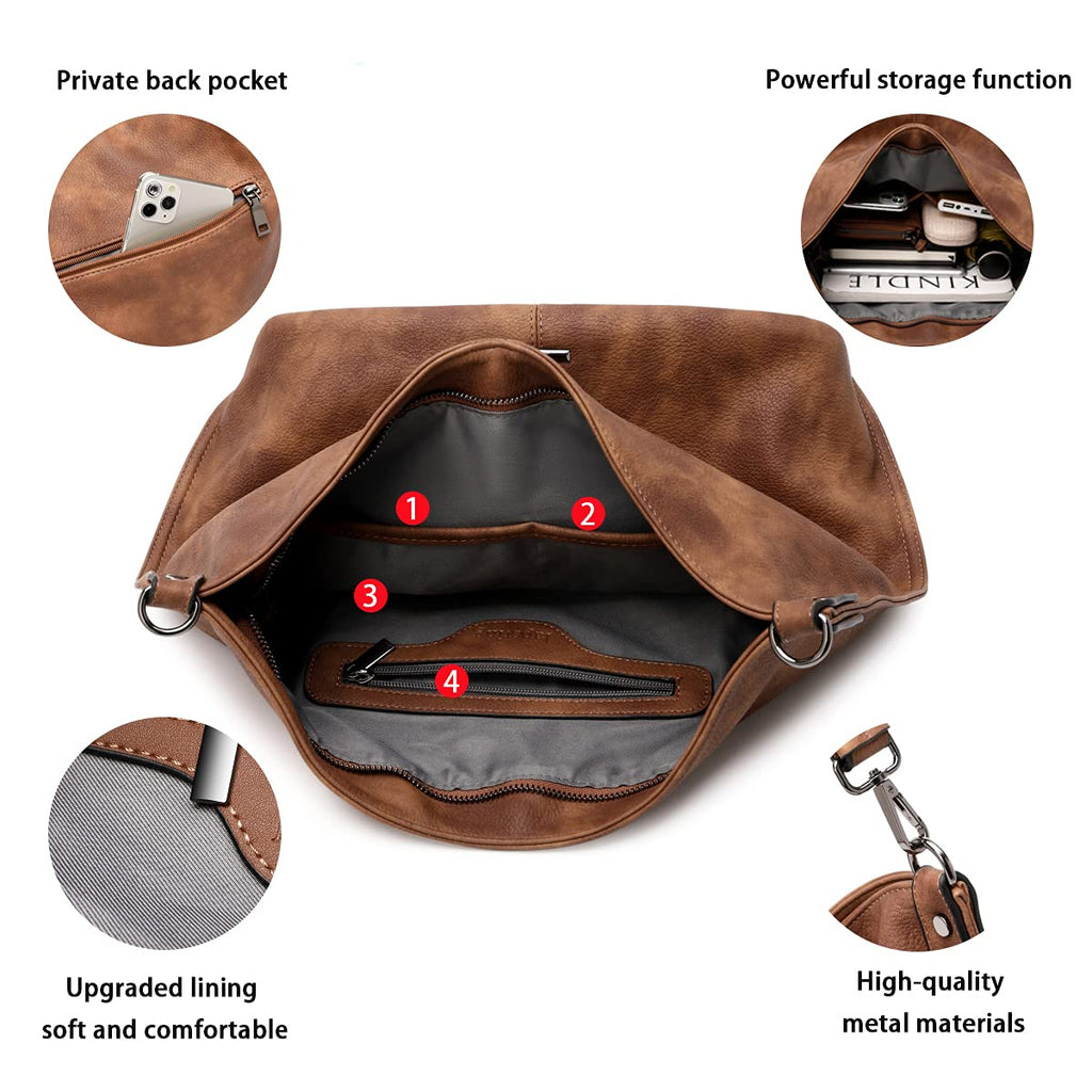 Lapsting Boho Faux Leather Hobo Shoulder Bag