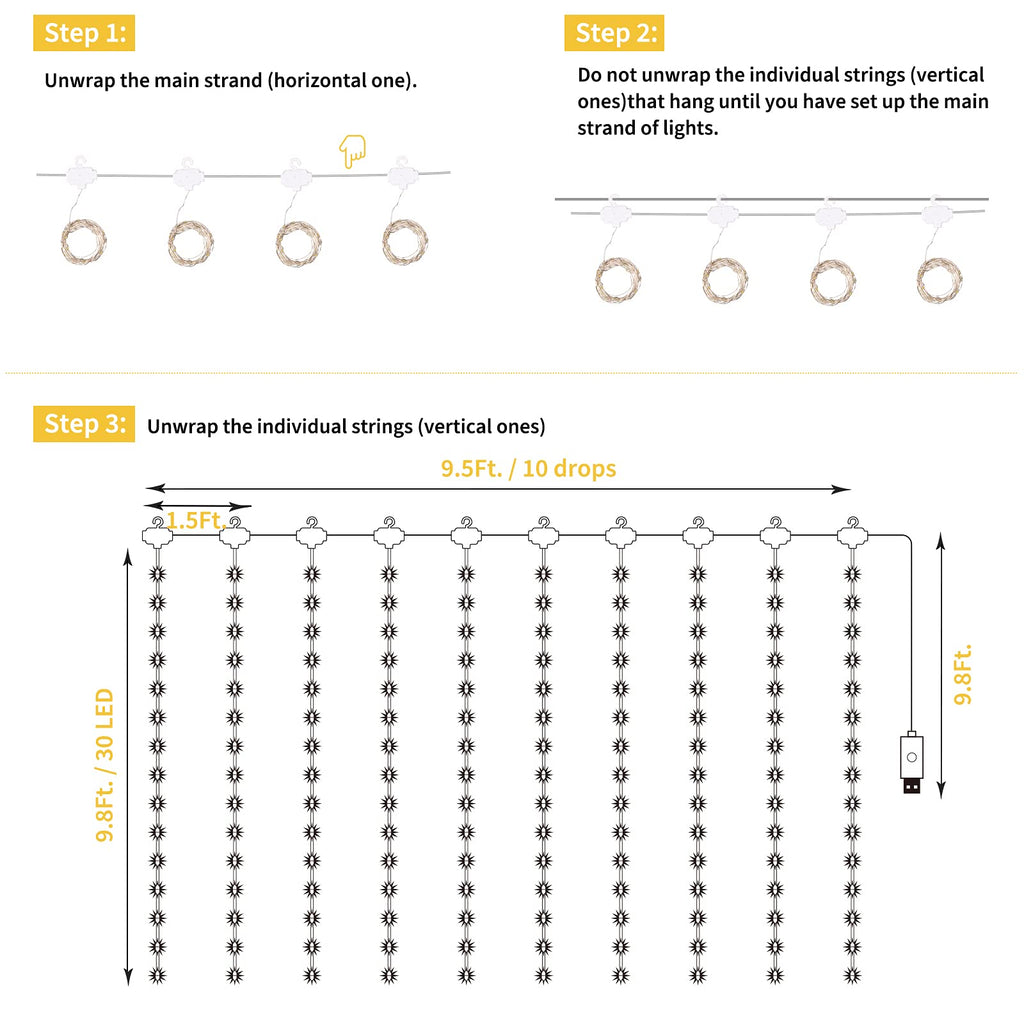 Minetom 300 LED Dimmable Fairy Curtain Lights - Decor by Handbags Specialist Headquarter | Available at Handbags Specialist Headquarter
