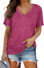 WIHOLL V-Neck Dolman Top with Side Shirring - Women's T Shirts by Handbags Specialist Headquarter | Available at Handbags Specialist Headquarter