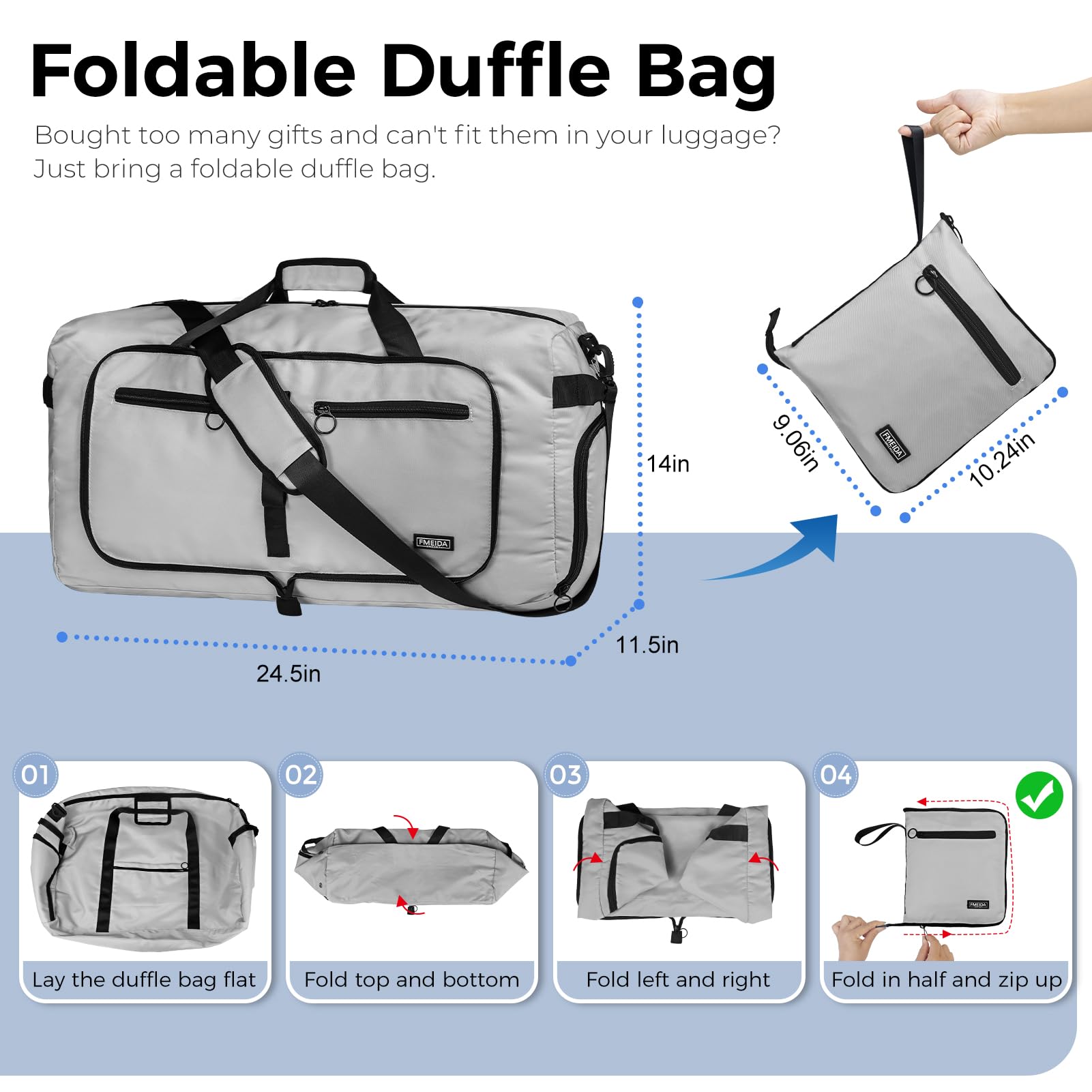 Foldable 65L Duffle Bag with Shoe Compartment