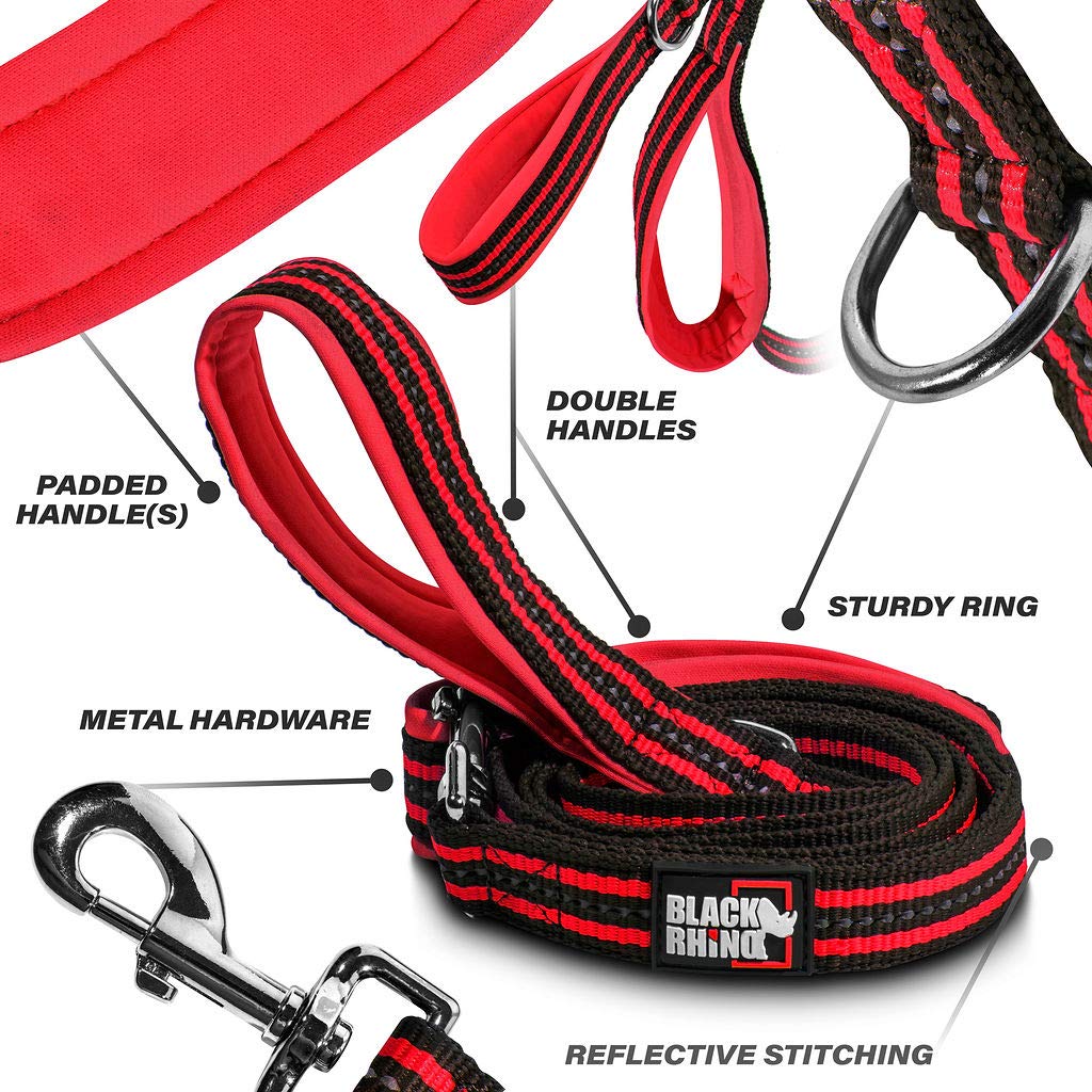 RhinoGrip Aqua: Double Handle Reflective Dog Leash -  by Handbags Specialist Headquarter | Available at Handbags Specialist Headquarter
