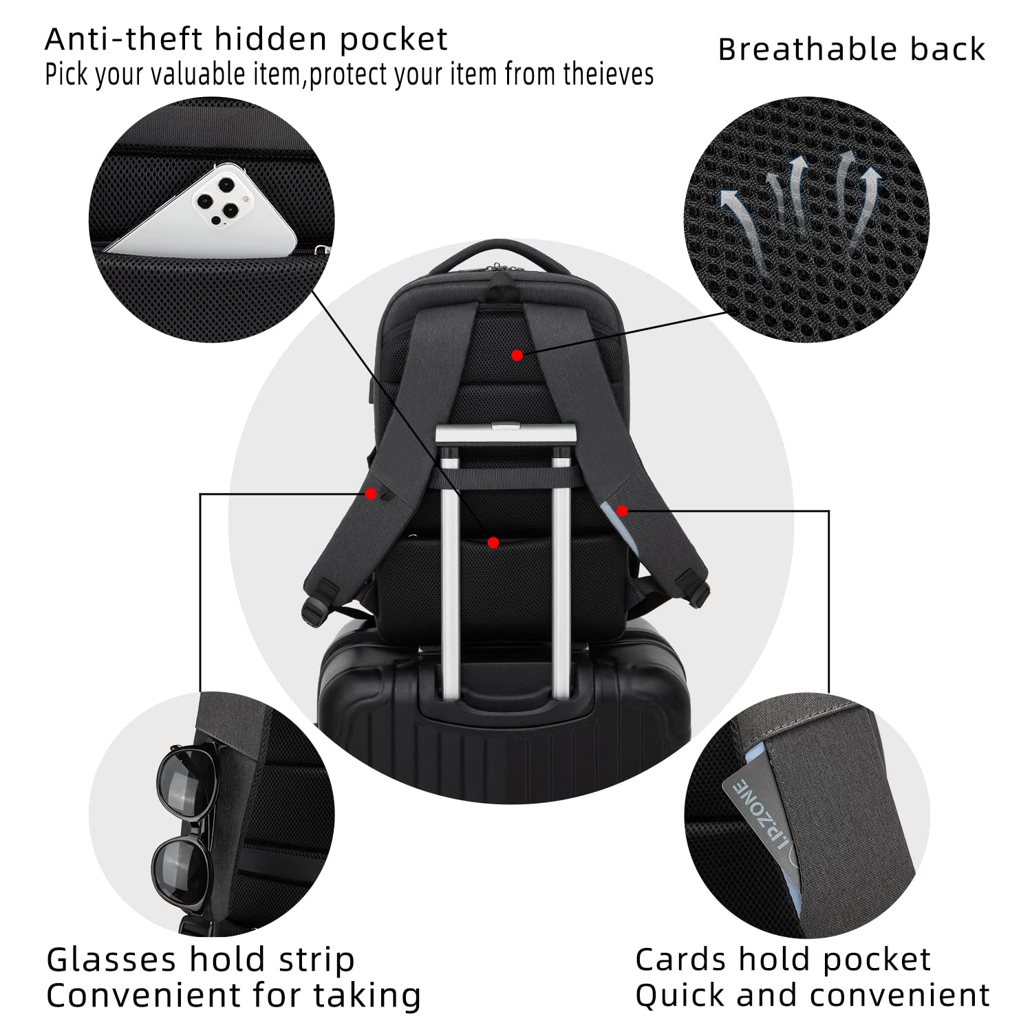 DUSLANG Travel Laptop Backpack with USB Port - Black - Backpack Bags by Handbags Specialist Headquarter | Available at Handbags Specialist Headquarter