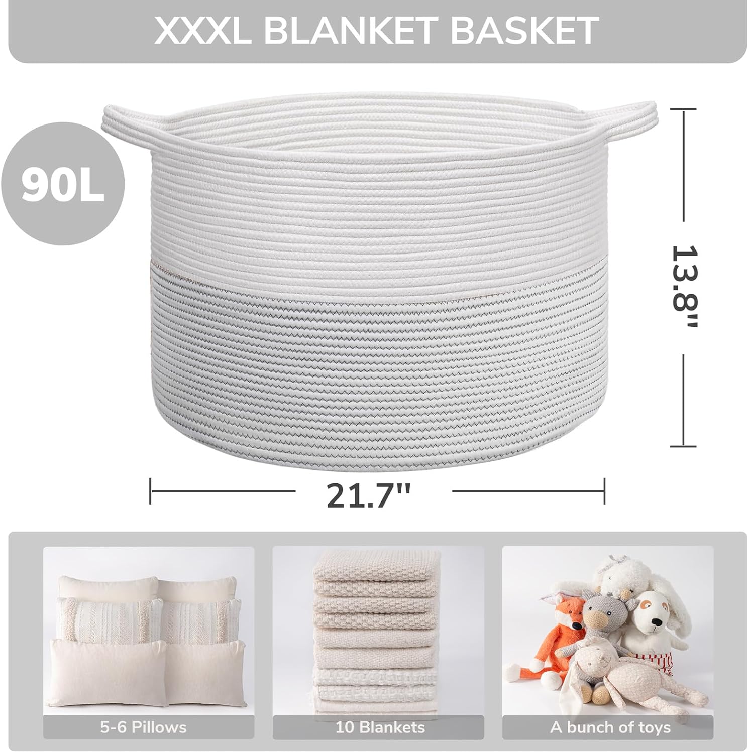 INDRESSME XL Woven Cotton Rope Basket - Black Stitch - PhoenixBucketTitleBTF by Handbags Specialist Headquarter | Available at Handbags Specialist Headquarter