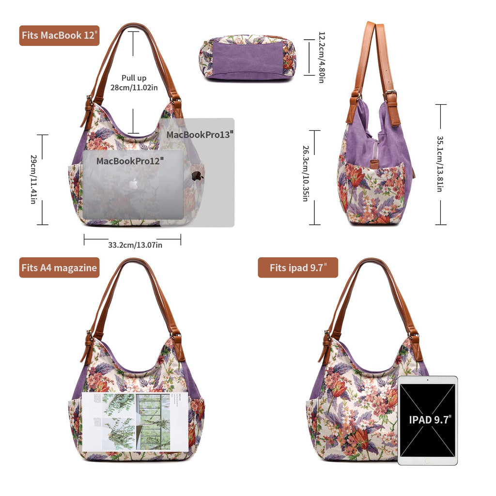 Worldlyda Women Canvas Embroidered Hobo Tote Bag