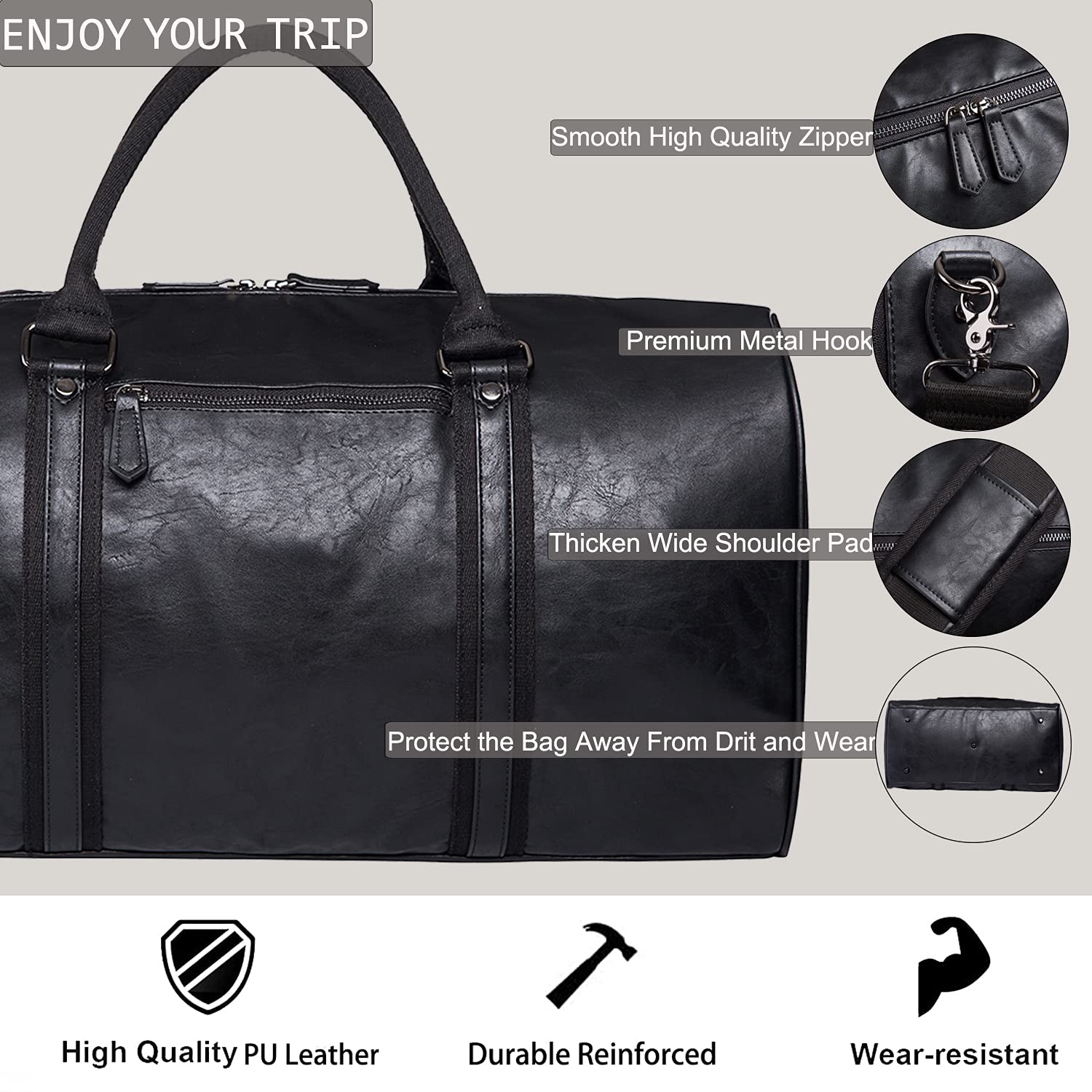 Seyfocnia Oversized Waterproof Leather Duffle Bag