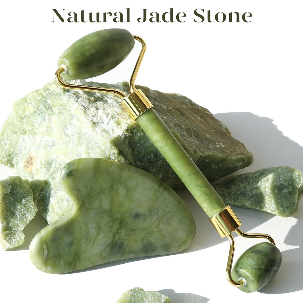Emerald Glide: Jade Roller & Gua Sha Duo -  by Handbags Specialist Headquarter | Available at Handbags Specialist Headquarter