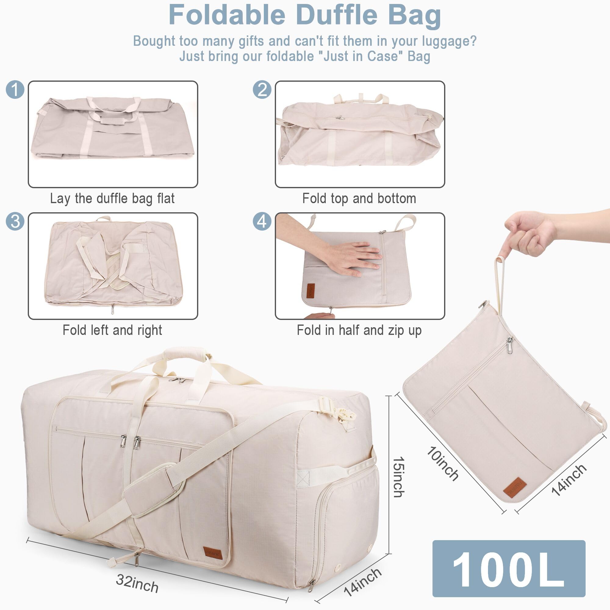 120L Foldable Waterproof Travel Duffel Bag with Shoe Compartment