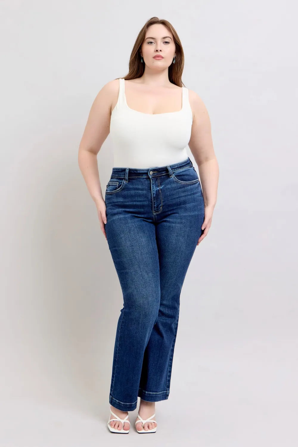 Judy Blue Full Size High Rise Flare Jeans with Pockets Plus Size - Women / Jeans & Denim by Trendsi | Available at Handbags Specialist Headquarter