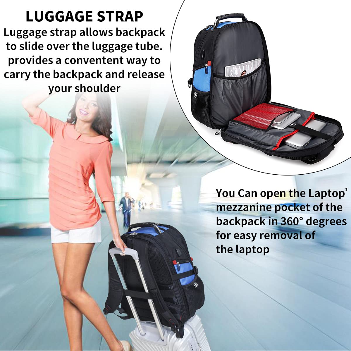 SHRRADOO 50L USB Travel Laptop Backpack - Airline Approved - Backpack Bags by Handbags Specialist Headquarter | Available at Handbags Specialist Headquarter