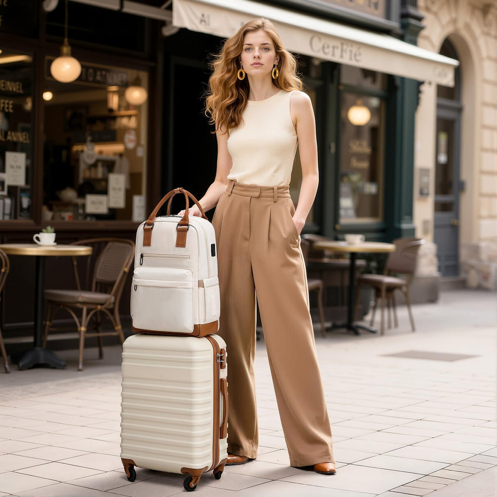 Coolife 3-Piece Hardside Luggage Set - Apricot White