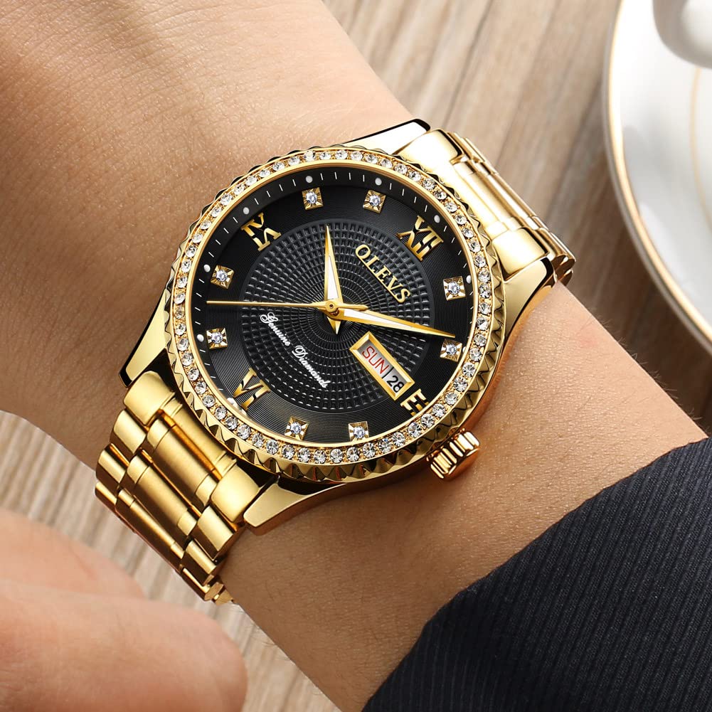 OLEVS Luxe: Men's Golden Dial Quartz Business Watch